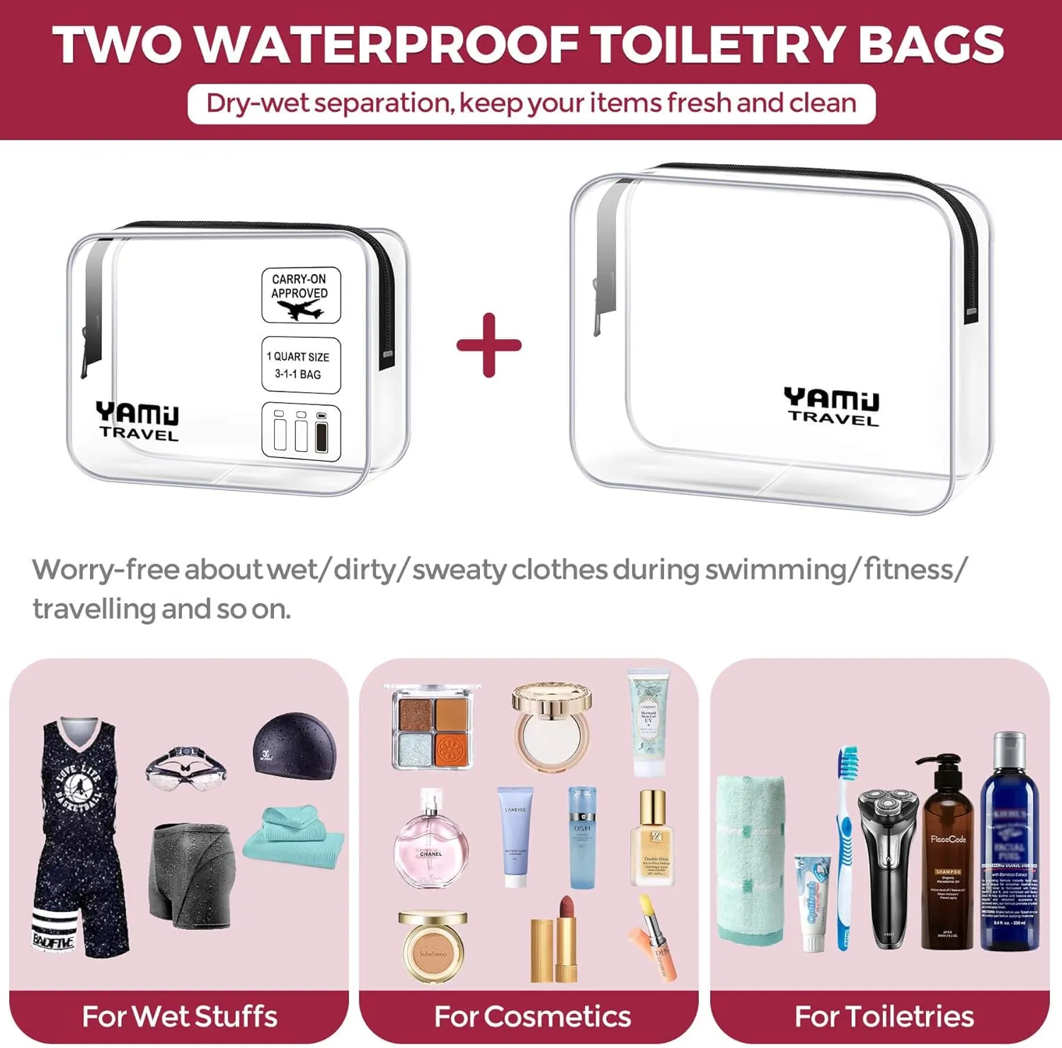 YAMIU Packing Cubes for Suitcases, 7 Pcs luggage organizer bags with Shoe Bag, 2 Waterproof Travel Toiletry Bags, Travel Cubes for Travel Essentials Travel Accessories