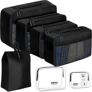 YAMIU Packing Cubes for Suitcases, 7 Pcs luggage organizer bags with Shoe Bag, 2 Waterproof Travel Toiletry Bags, Travel Cubes for Travel Essentials Travel Accessories