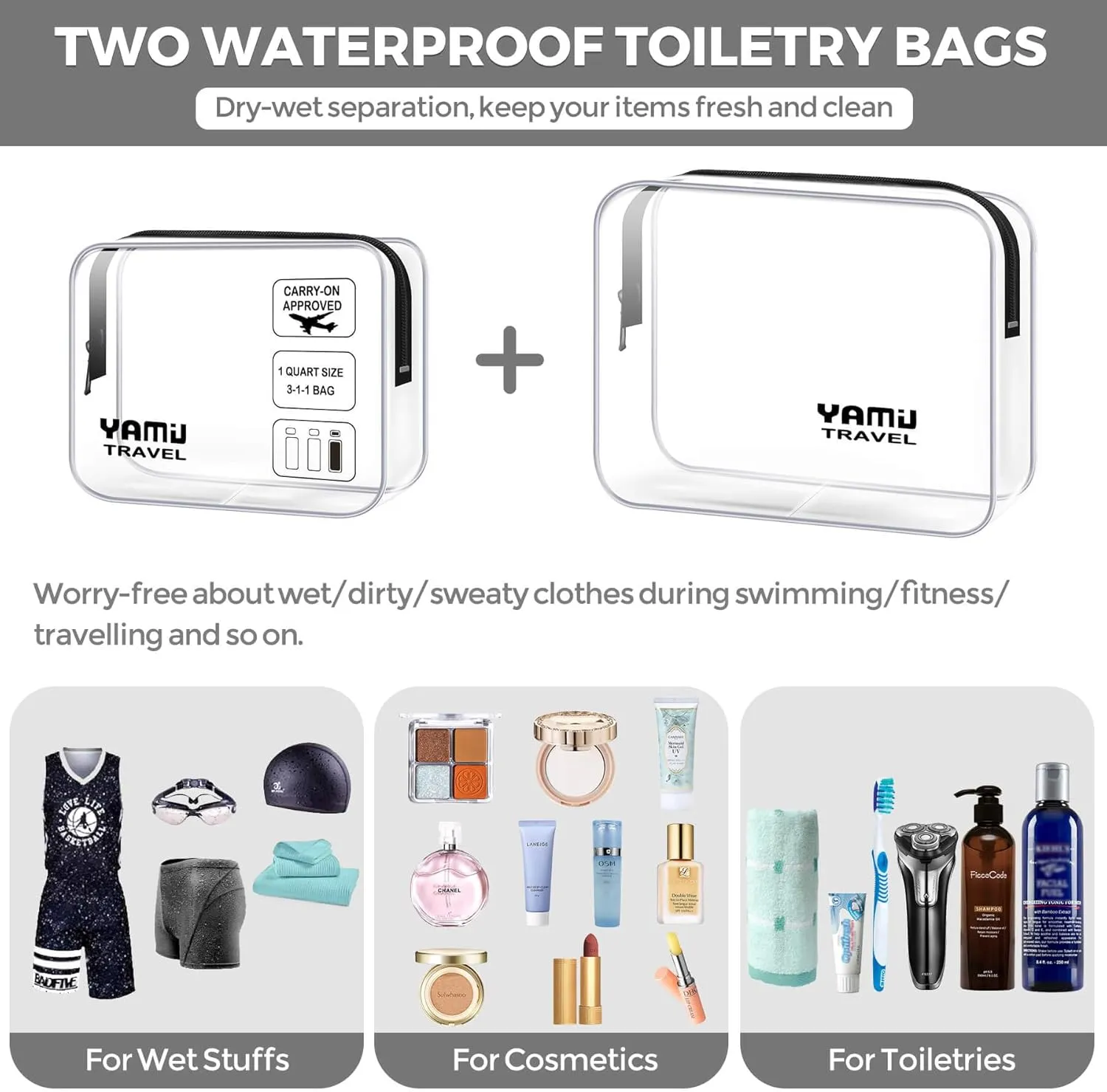 YAMIU Packing Cubes for Suitcases, 7 Pcs luggage organizer bags with Shoe Bag, 2 Waterproof Travel Toiletry Bags, Travel Cubes for Travel Essentials Travel Accessories