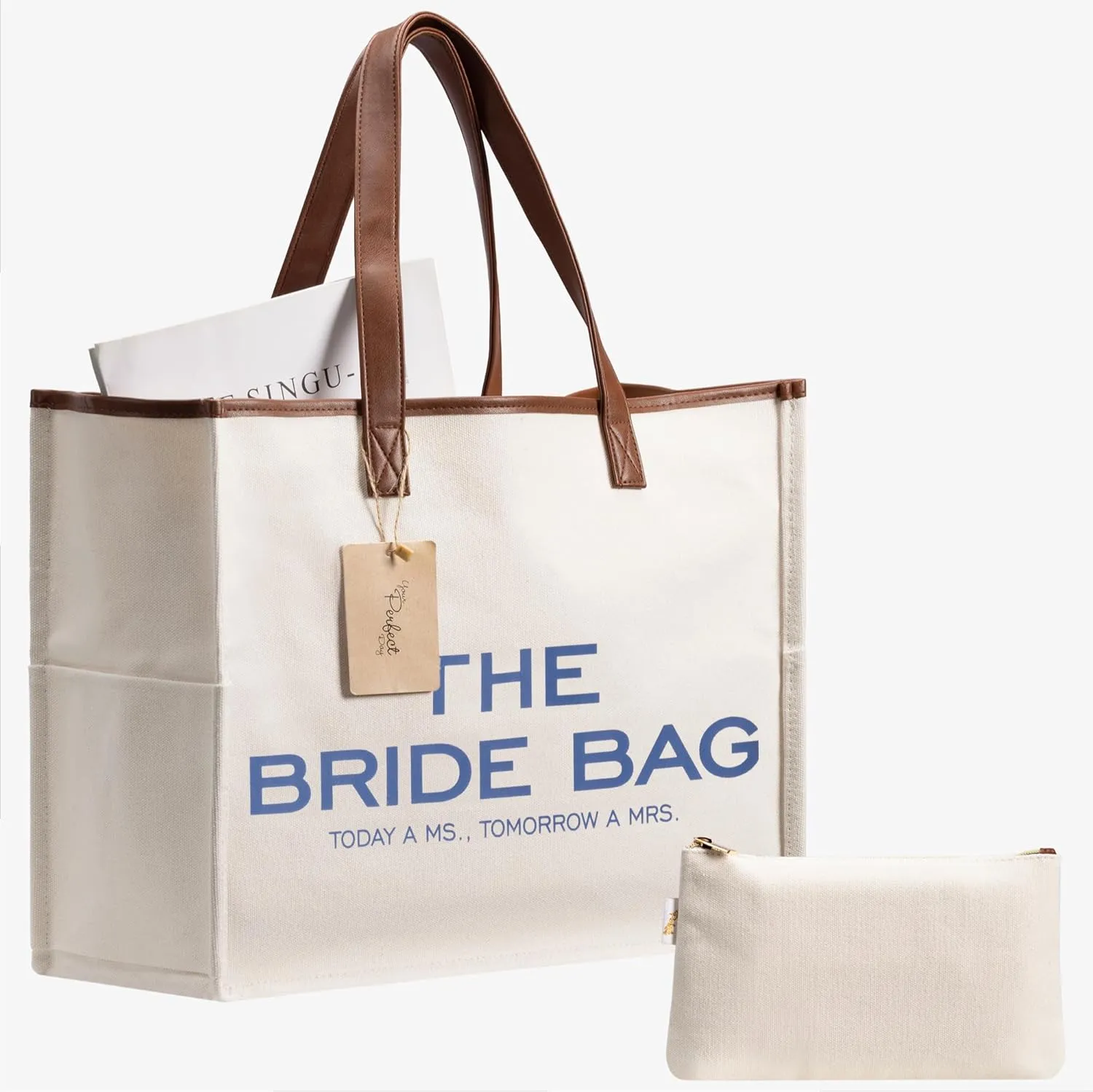 Your Perfect Day Bride Bag - Large Bridal Mrs Bag for Wedding & Honeymoon - With Zip Pocket and Bonus Vanity Case