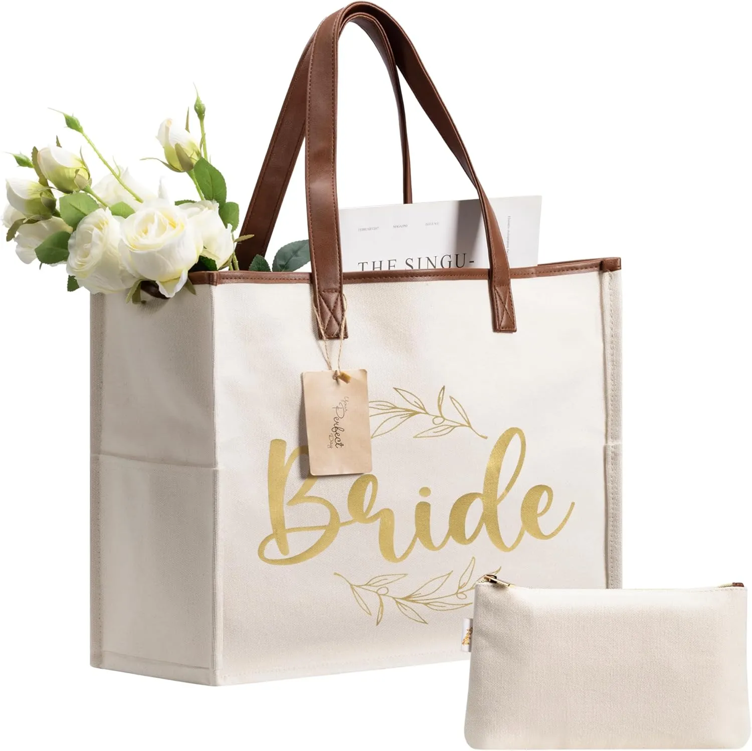Your Perfect Day Bride Bag - Large Bridal Mrs Bag for Wedding & Honeymoon - With Zip Pocket and Bonus Vanity Case