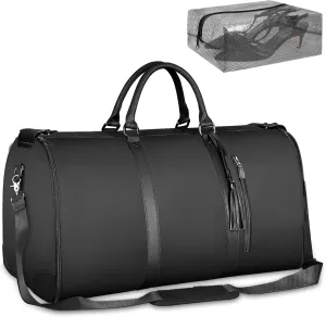 Ytonet Garment Bags for Travel, Convertible Garment Duffle Bags with Shoe Pouch, Large Carry on Garment Bag for Women, 2 in 1 Hanging Suitcase Suit Travel Duffel Overnight Bags, Black