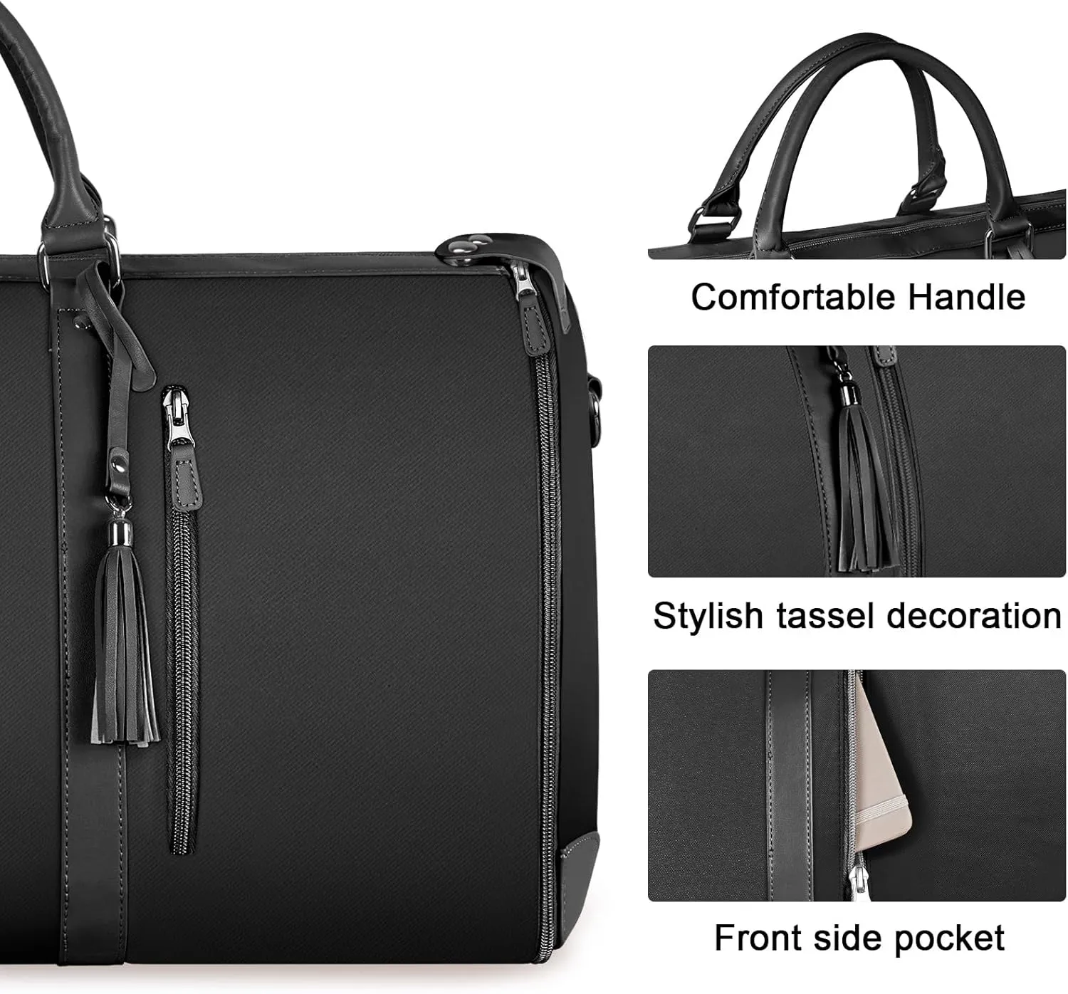 Ytonet Garment Bags for Travel, Convertible Garment Duffle Bags with Shoe Pouch, Large Carry on Garment Bag for Women, 2 in 1 Hanging Suitcase Suit Travel Duffel Overnight Bags, Black