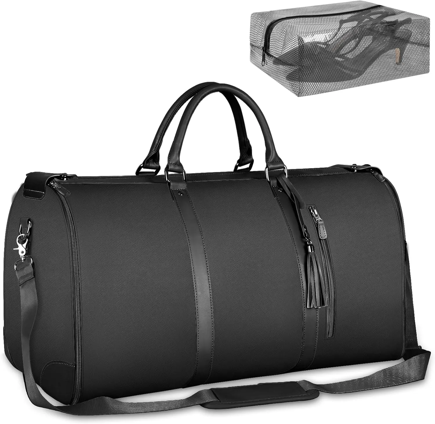 Ytonet Garment Bags for Travel, Convertible Garment Duffle Bags with Shoe Pouch, Large Carry on Garment Bag for Women, 2 in 1 Hanging Suitcase Suit Travel Duffel Overnight Bags, Black