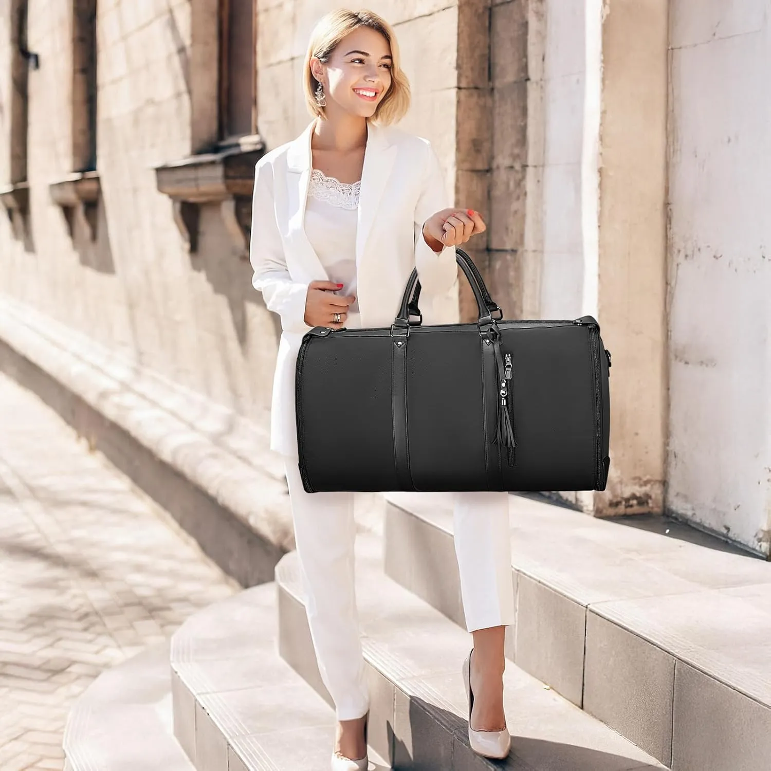 Ytonet Garment Bags for Travel, Convertible Garment Duffle Bags with Shoe Pouch, Large Carry on Garment Bag for Women, 2 in 1 Hanging Suitcase Suit Travel Duffel Overnight Bags, Black