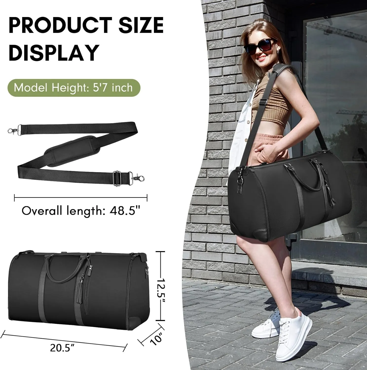 Ytonet Garment Bags for Travel, Convertible Garment Duffle Bags with Shoe Pouch, Large Carry on Garment Bag for Women, 2 in 1 Hanging Suitcase Suit Travel Duffel Overnight Bags, Black