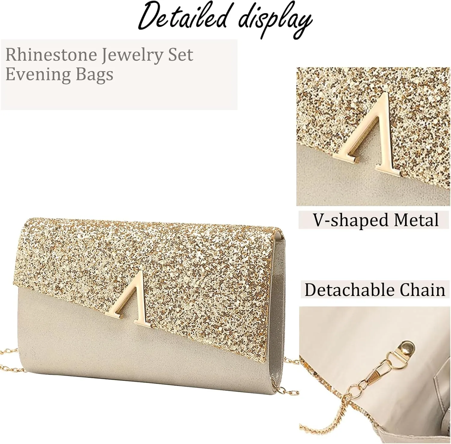 YYW 4 Pieces Women Evening Handbags Clutch Purse Bag with Rhinestone Crystal Jewelry Set for Wedding Party