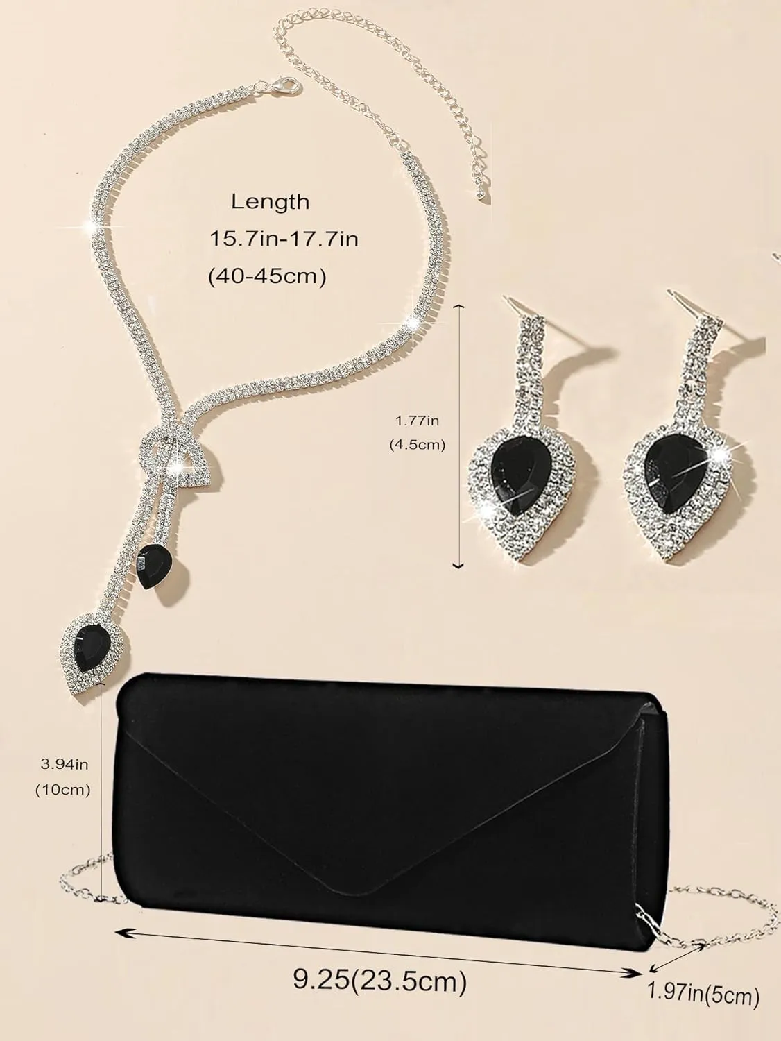 YYW 4 Pieces Women Evening Handbags Clutch Purses Shoulder Bag with Rhinestone Jewelry Set for Party Wedding