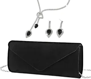 YYW 4 Pieces Women Evening Handbags Clutch Purses Shoulder Bag with Rhinestone Jewelry Set for Party Wedding