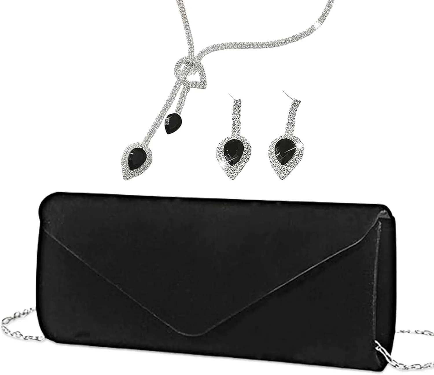 YYW 4 Pieces Women Evening Handbags Clutch Purses Shoulder Bag with Rhinestone Jewelry Set for Party Wedding