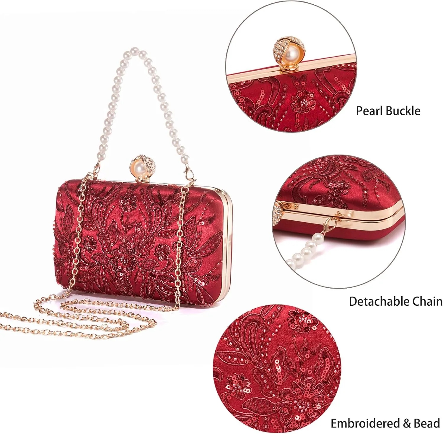 YYW Clutch Purses for Women Evening Bag Sequins Beaded Party Handbag Wedding Purse