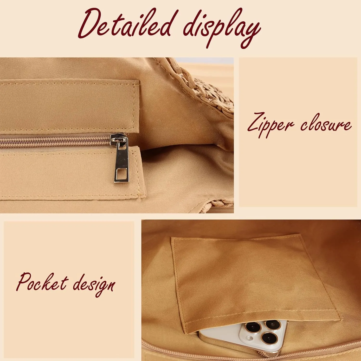 YYW Round Straw Bag Handwoven Natural Summer Beach Shoulder Bag Rattan Crossbody Purse for Women