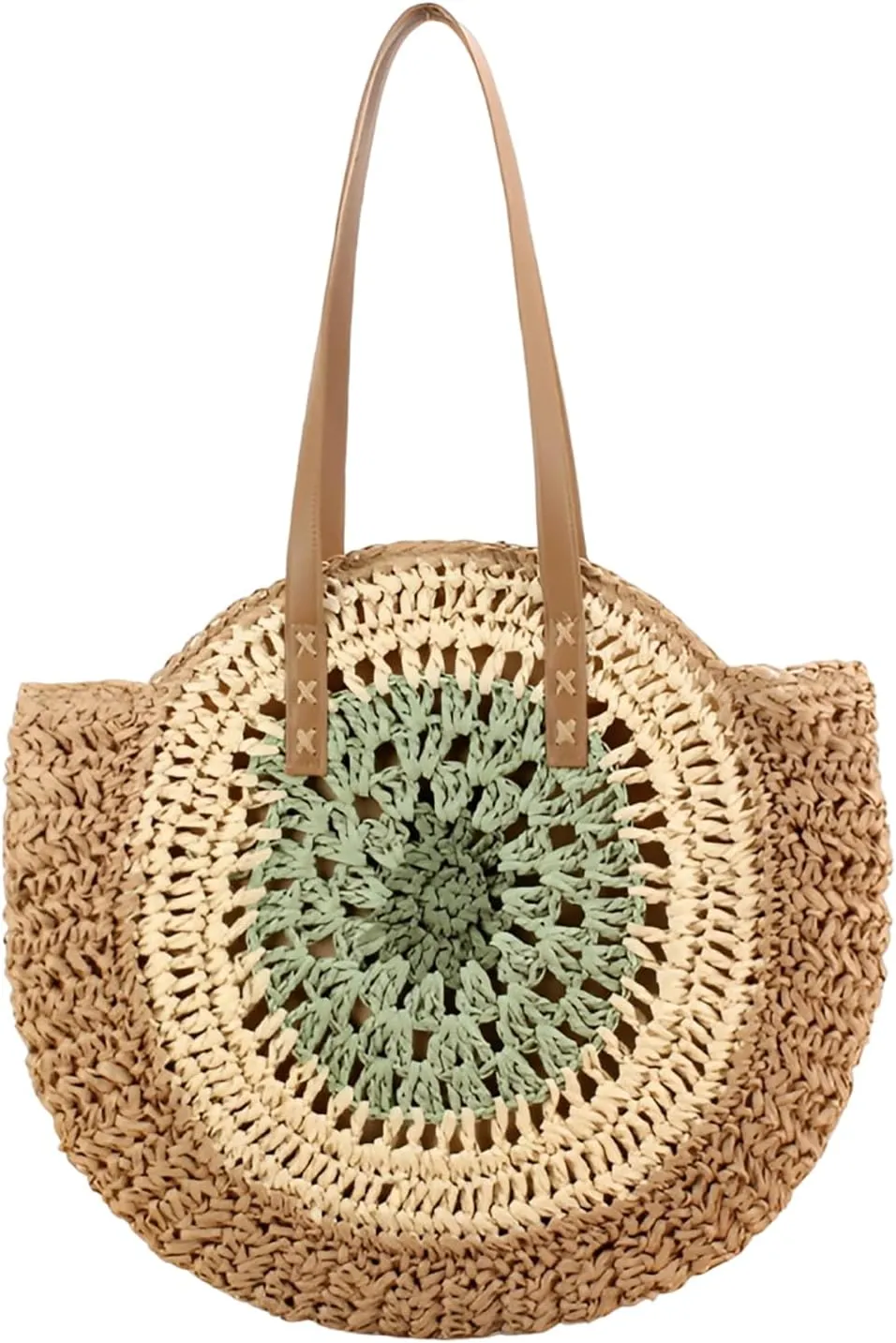 YYW Round Straw Bag Handwoven Natural Summer Beach Shoulder Bag Rattan Crossbody Purse for Women