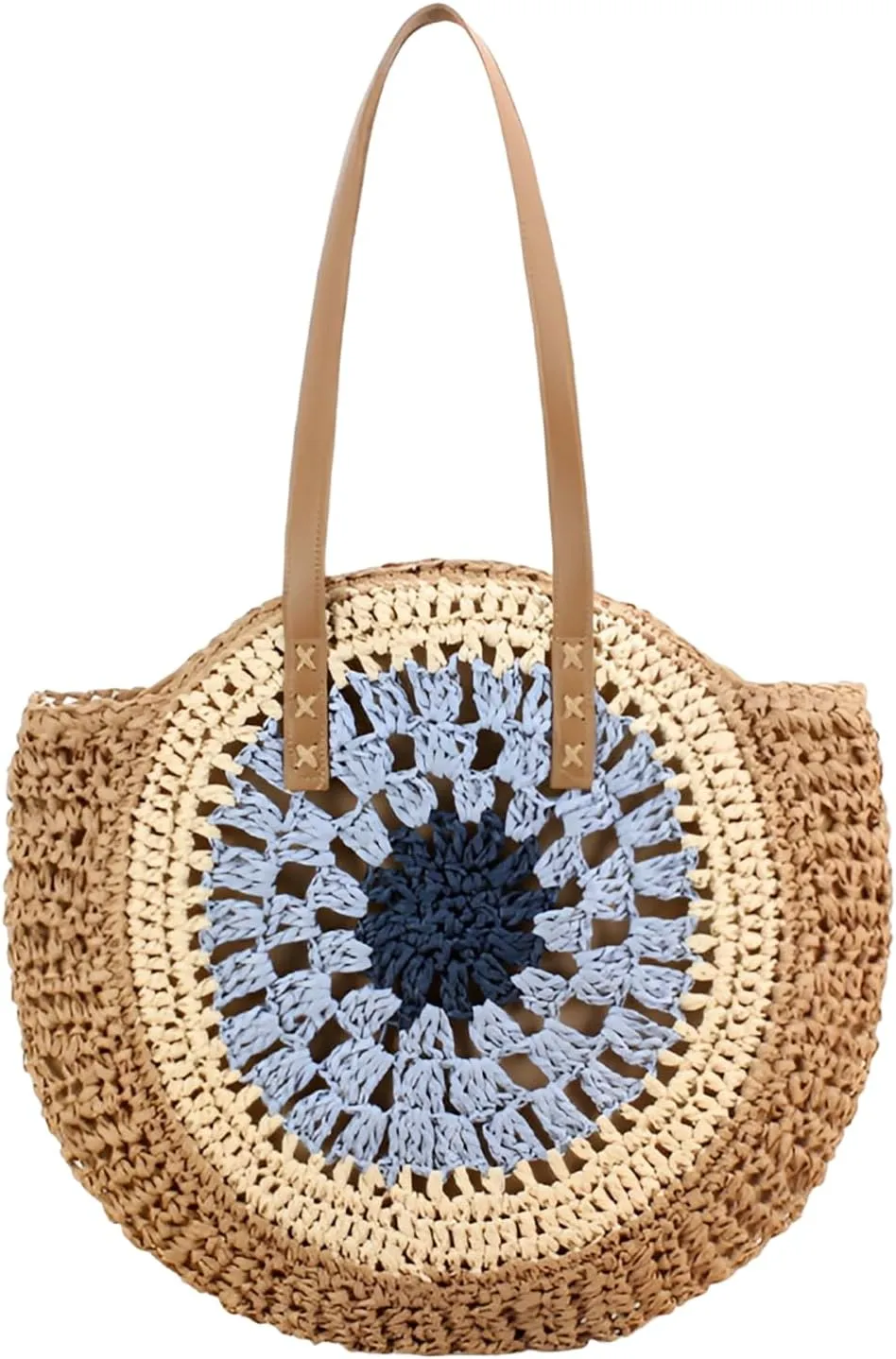 YYW Round Straw Bag Handwoven Natural Summer Beach Shoulder Bag Rattan Crossbody Purse for Women