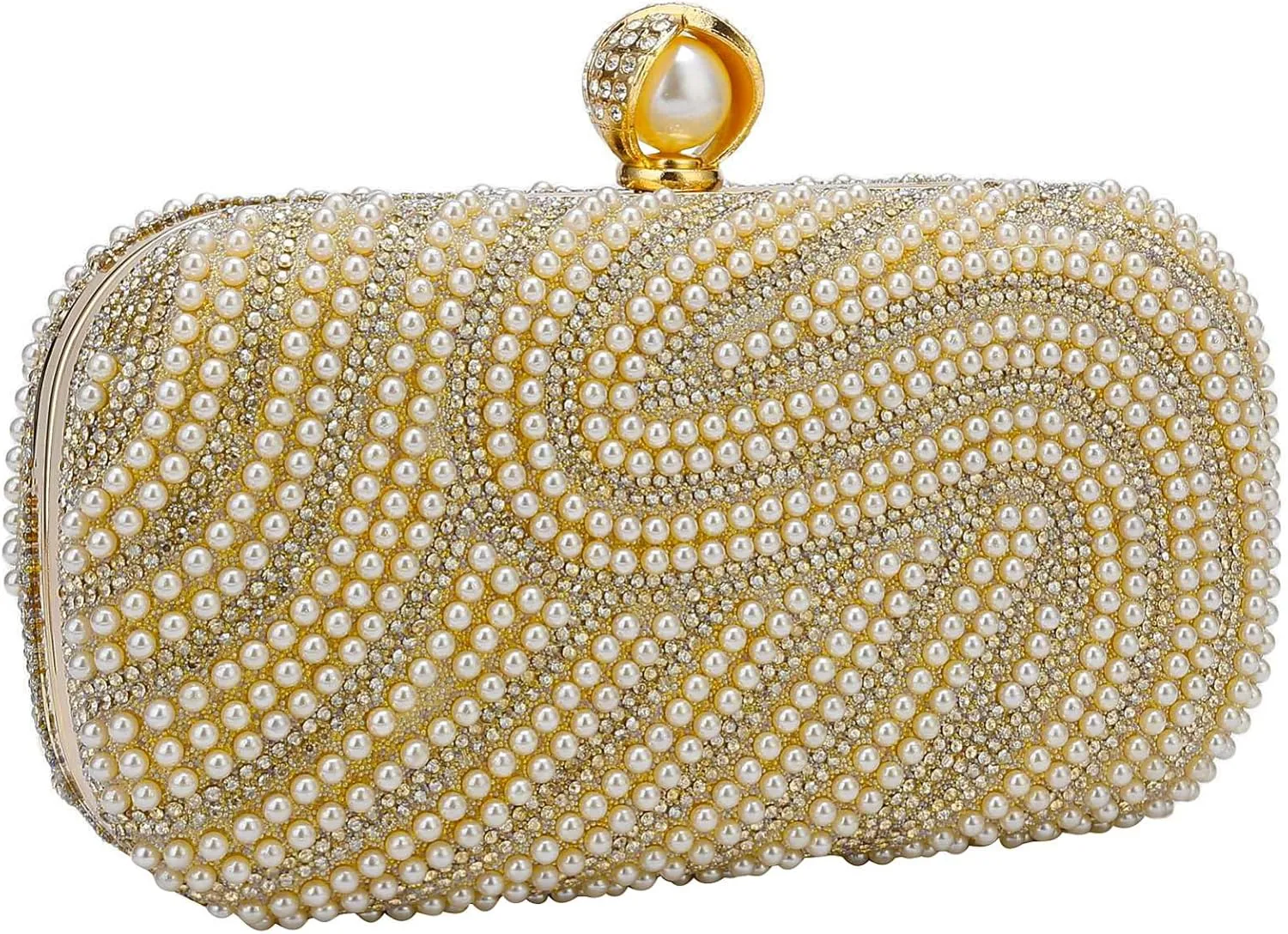 YYW Womens Pearl Clutch Purse Evening Handbags Beaded Bag for Wedding Bride Party with Chain