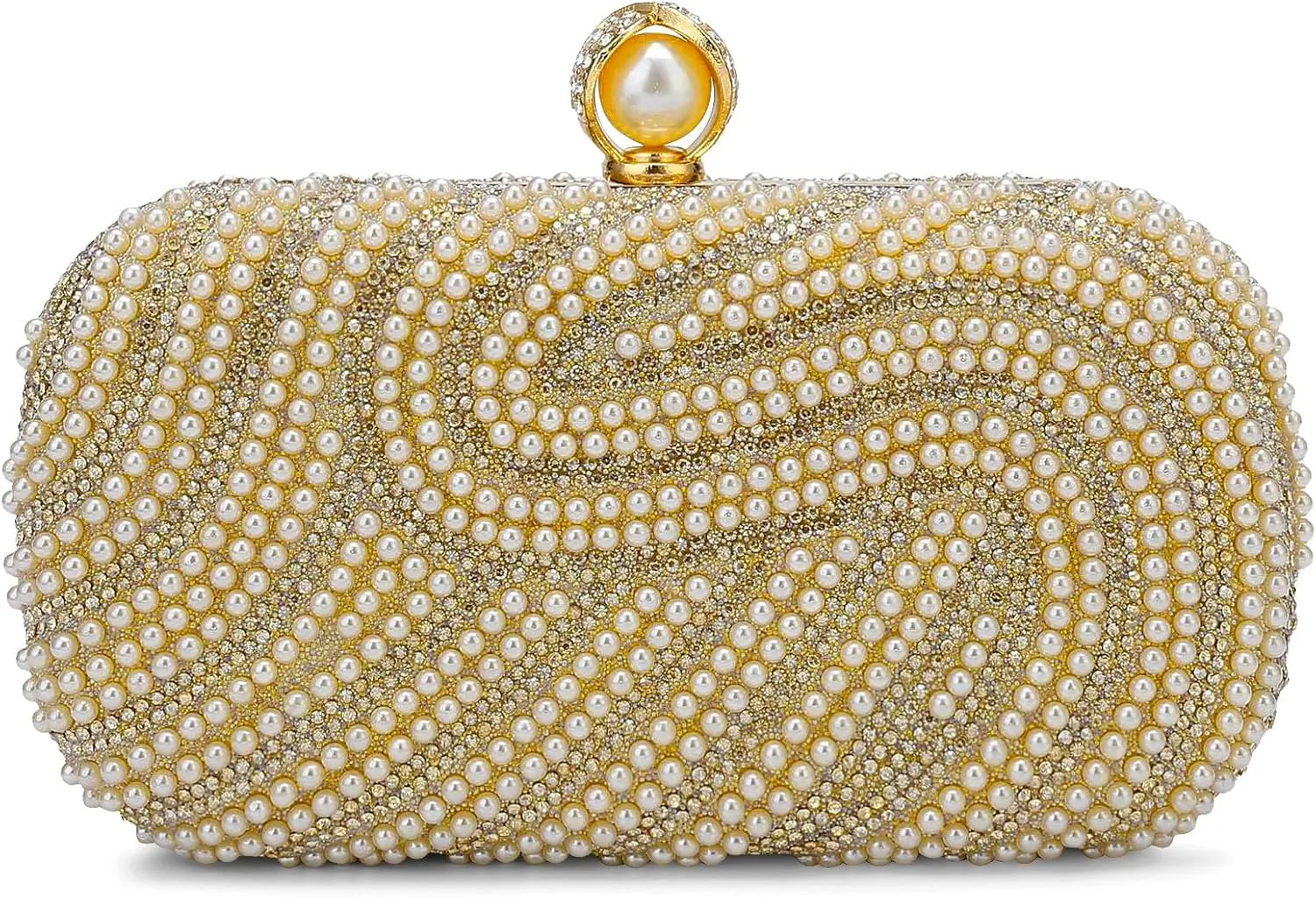 YYW Womens Pearl Clutch Purse Evening Handbags Beaded Bag for Wedding Bride Party with Chain