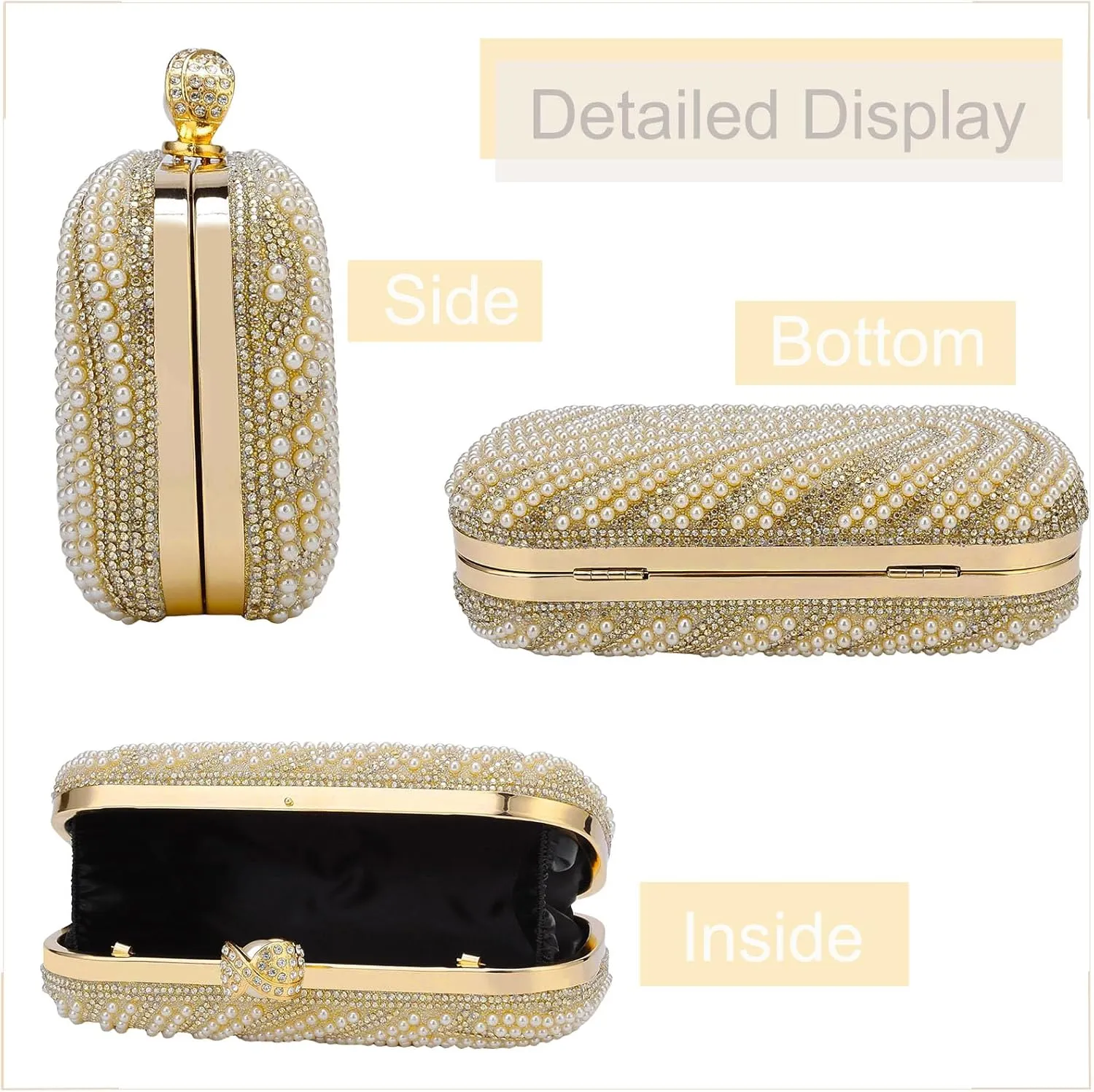 YYW Womens Pearl Clutch Purse Evening Handbags Beaded Bag for Wedding Bride Party with Chain
