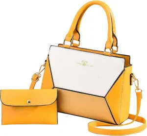 ZiMing® Handbag for Women PU Leather Geometric Splicing Tote Bag Purse Large Capacity Totes Wallet Clutch 2 Pcs Set
