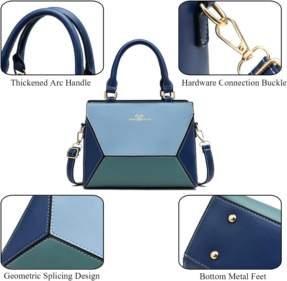 ZiMing® Handbag for Women PU Leather Geometric Splicing Tote Bag Purse Large Capacity Totes Wallet Clutch 2 Pcs Set