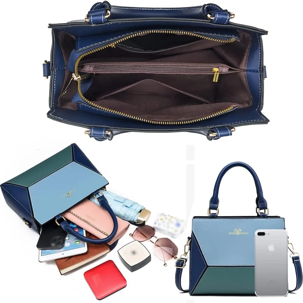 ZiMing® Handbag for Women PU Leather Geometric Splicing Tote Bag Purse Large Capacity Totes Wallet Clutch 2 Pcs Set