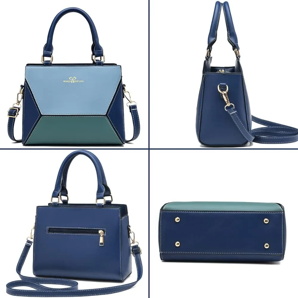ZiMing® Handbag for Women PU Leather Geometric Splicing Tote Bag Purse Large Capacity Totes Wallet Clutch 2 Pcs Set