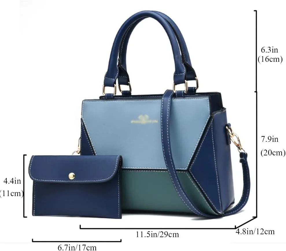 ZiMing® Handbag for Women PU Leather Geometric Splicing Tote Bag Purse Large Capacity Totes Wallet Clutch 2 Pcs Set