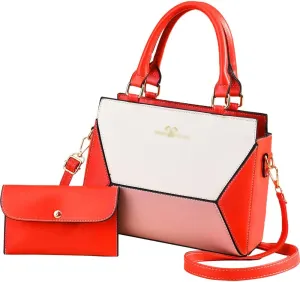 ZiMing® Handbag for Women PU Leather Geometric Splicing Tote Bag Purse Large Capacity Totes Wallet Clutch 2 Pcs Set