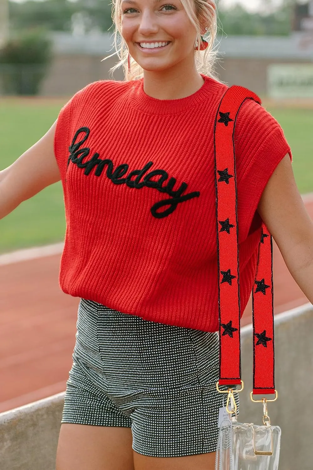 ZOLEAROPY Game Day Beaded Purse Strap Stadium Football University College Star Bag Strap Accessory Game Day Clear Crossbody